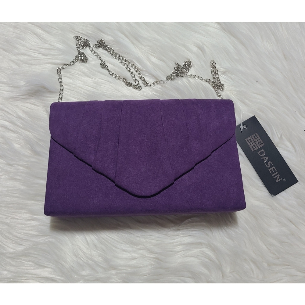 Purple Faux Suede Convertible Shoulder Bag/Clutch